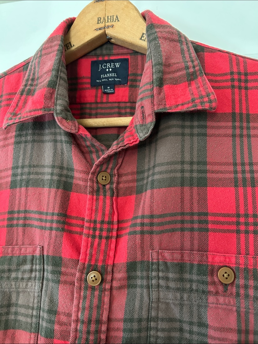 J Crew Slim Flannel Shirt Sz M w MEASUREMENTS Red Brown Button Pockets
